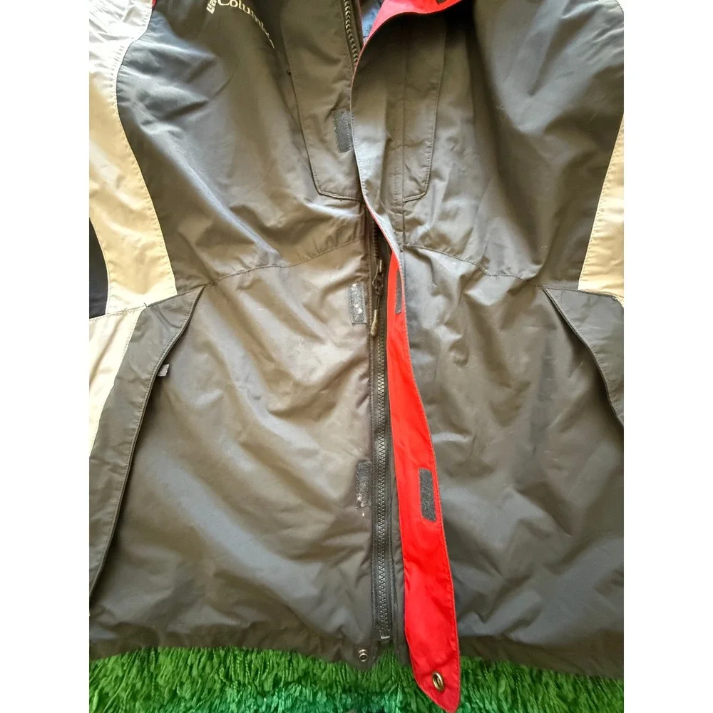 Columbia Interchange Jacket Mens L Grey Red Excellent Omni-Tech Waterproof Shell